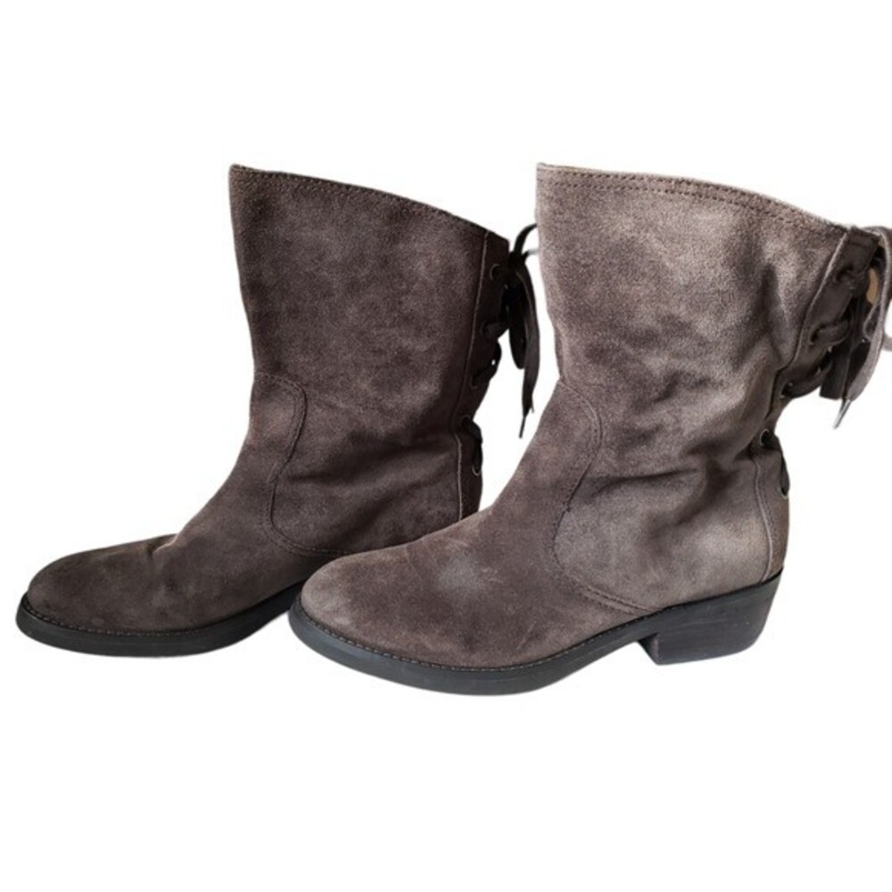 Nine West Krasher Mid-Calf Brown Suede Back-Laced Boots - Size 9.5M